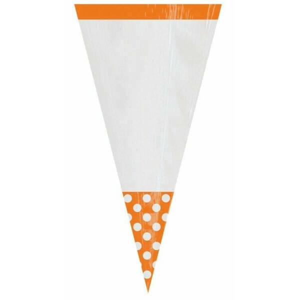 Orange Candy Buffet Cone Polka Dots Bags 24.7cm – 10pk