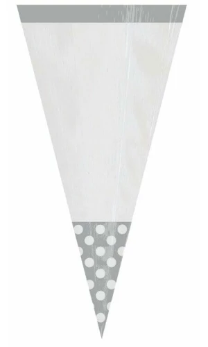 Silver Candy Buffet Cone Polka Dots Bags 24.7cm – 10pk