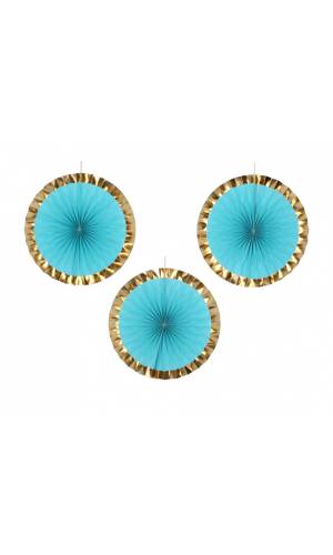 Blue & Gold Hanging Decoration Paper Fan 40cm - 3pk
