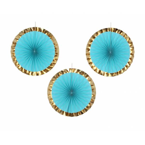 Blue & Gold Hanging Decoration Paper Fan 40cm - 3pk