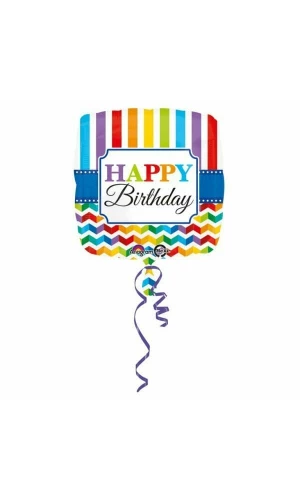 Happy Birthday Stripes & Chevron Standard Foil Balloon - 43 cm