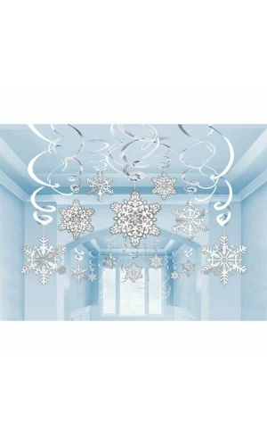 Christmas Swirl Snowflake Decorations - 30 Pk