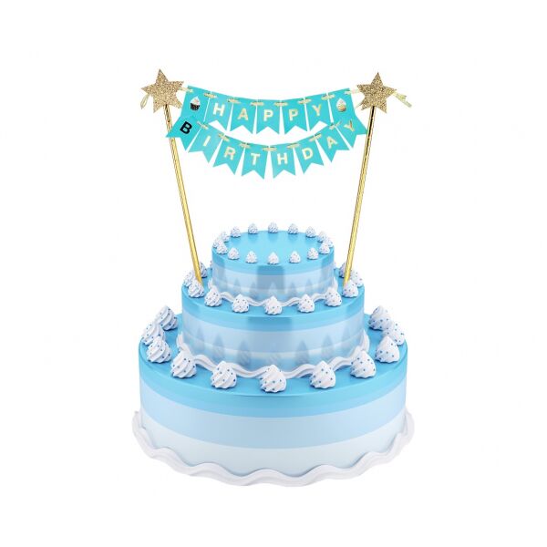 Light Blue Happy Birthday Paper Decoration Cake Topper - 25cm