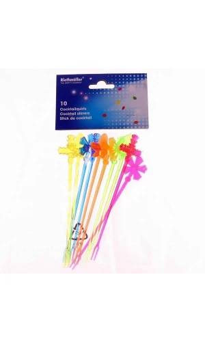 Cocktail Stirrers Leaves Assorted Plastic 15.5cm - 10pcs