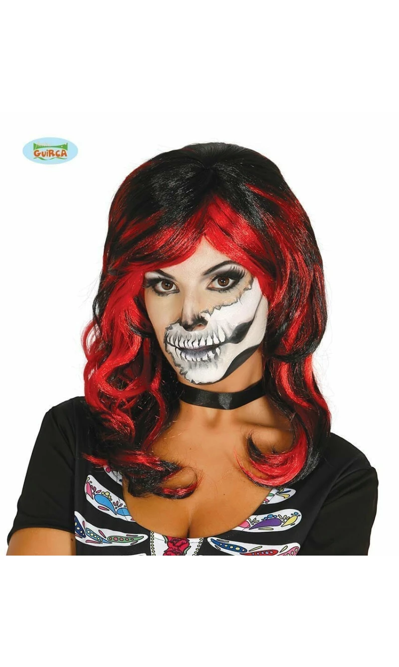 Black Wig With Red Streaks - Adult One Size
