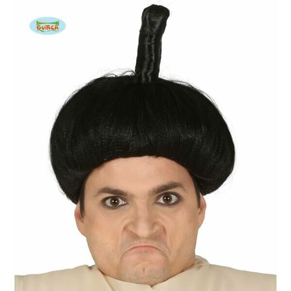 Black Chinese Sumo Wig With Bun - Adult One Size