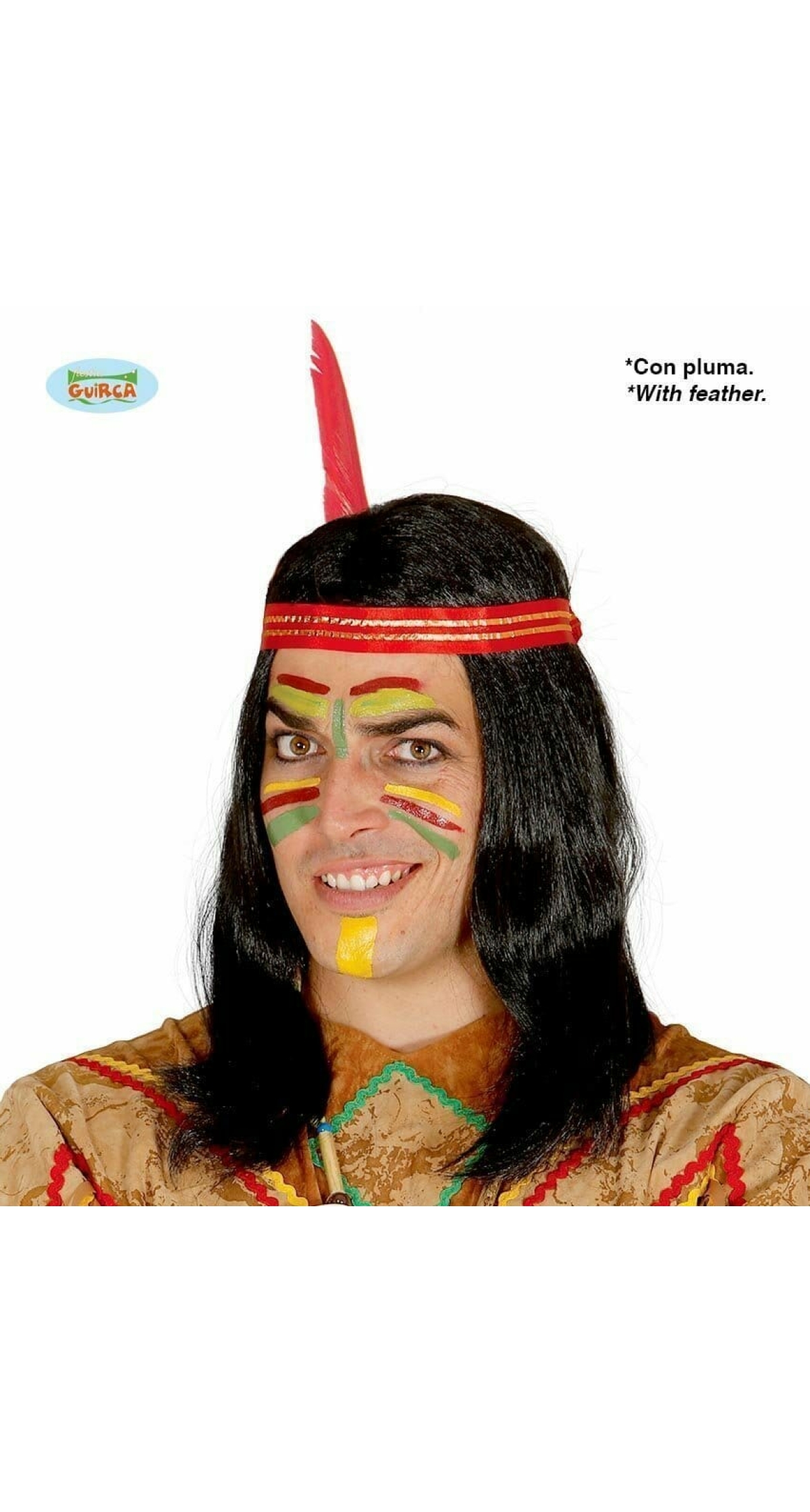Black Indian Wig With Feather - Adult One Size