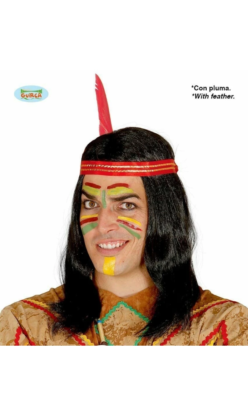 Black Indian Wig With Feather - Adult One Size