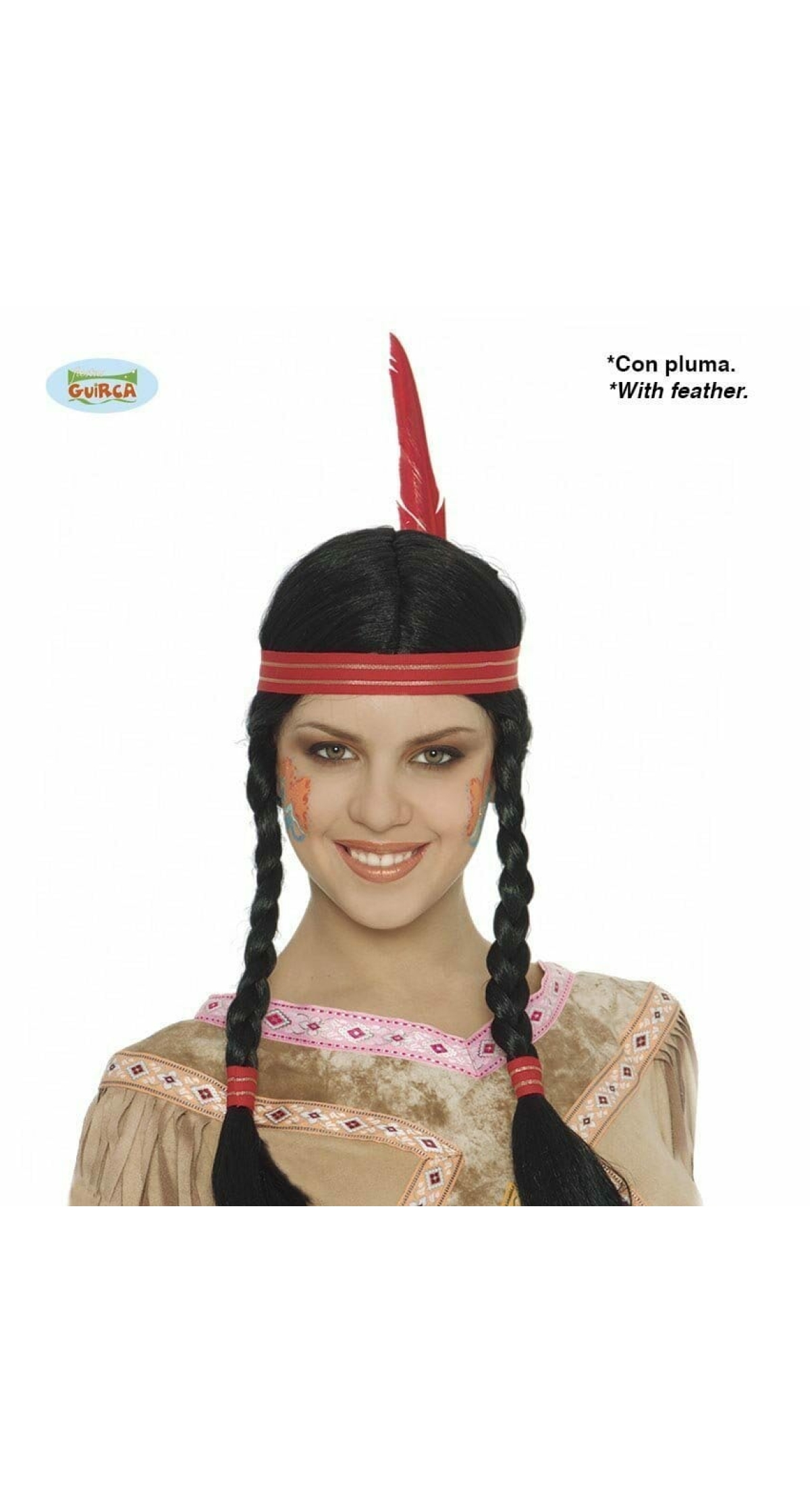 Black Indian Braided Wig With Feather - Adult One Size