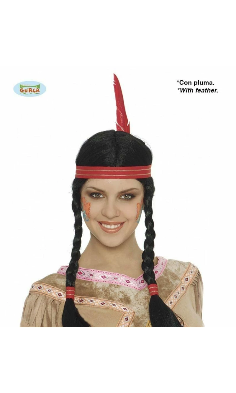 Black Indian Braided Wig With Feather - Adult One Size