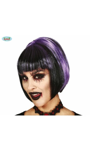 Black & Purple Half Lenght Wig With White Streaks - Adult One Size