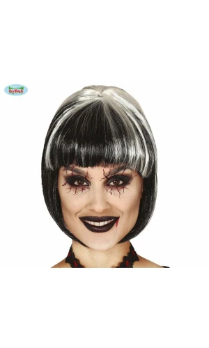 Black & Grey Half Lenght Wig With White Streaks - Adult One Size