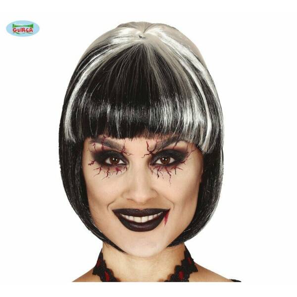 Black & Grey Half Lenght Wig With White Streaks - Adult One Size
