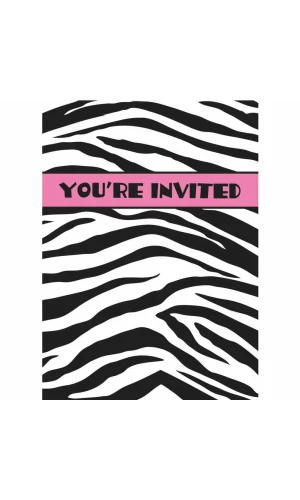 Zebra Passion Pink Invitations - 8pk