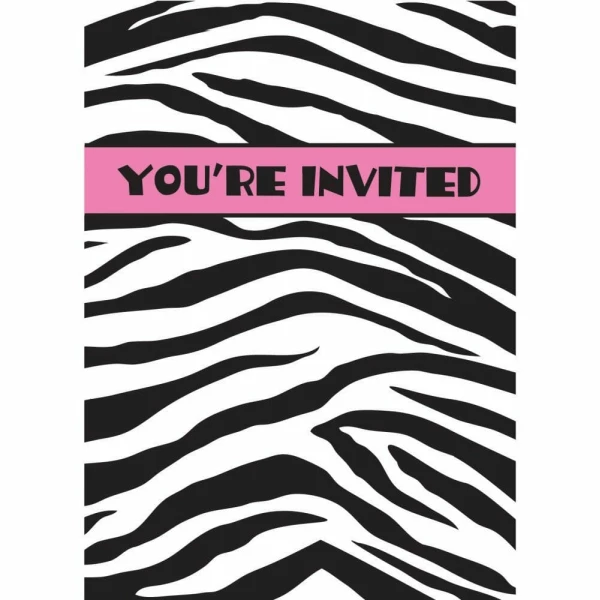 Zebra Passion Pink Invitations - 8pk