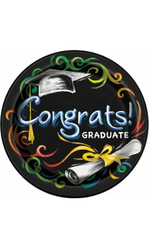 Chalkboard Graduation Round 9 Inch Dinner Plates - 8pk