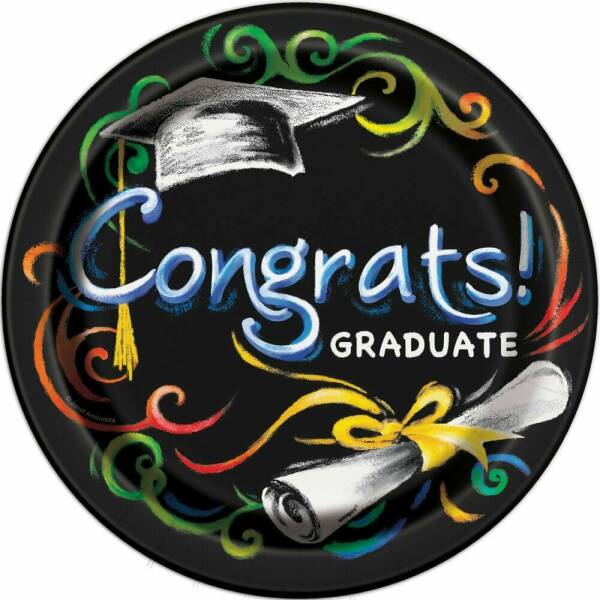 Chalkboard Graduation Round 9 Inch Dinner Plates - 8pk