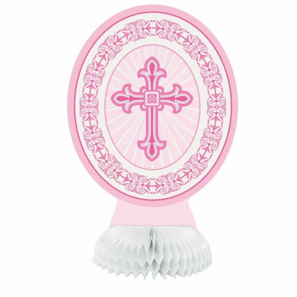 Pink Radiant Cross 8 Inch Mini Honeycomb Decorations - 3pk