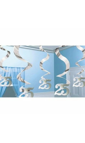 Silver 25th Anniversary Swirl Decorations - 5pk