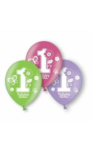 Sweet 1st Birthday Girl  Printed Birthday Latex Balloons - 6 pk