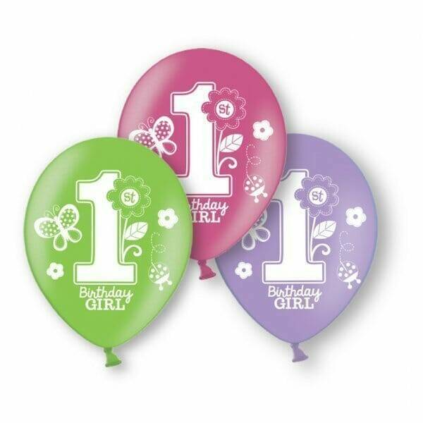 Sweet 1st Birthday Girl  Printed Birthday Latex Balloons - 6 pk