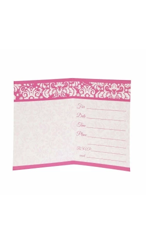 Pink Damask Invitations - 8pk