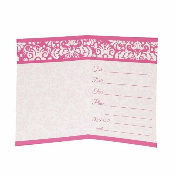 Pink Damask Invitations - 8pk