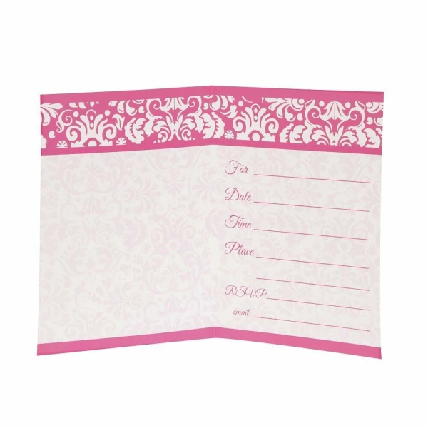 Pink Damask Invitations - 8pk