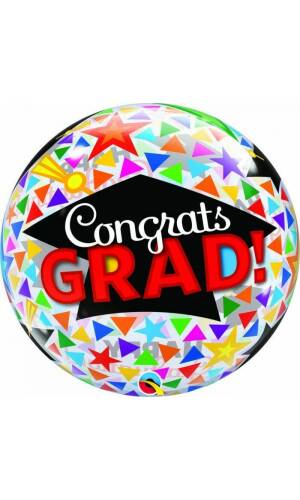 Congrats Grad Caps & Triangles Bubble Stretchy Foil Balloon - 22''