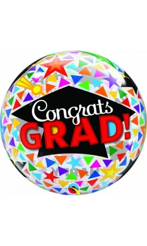 Congrats Grad Caps & Triangles Bubble Stretchy Foil Balloon - 22''