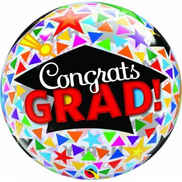 Congrats Grad Caps & Triangles Bubble Stretchy Foil Balloon - 22''