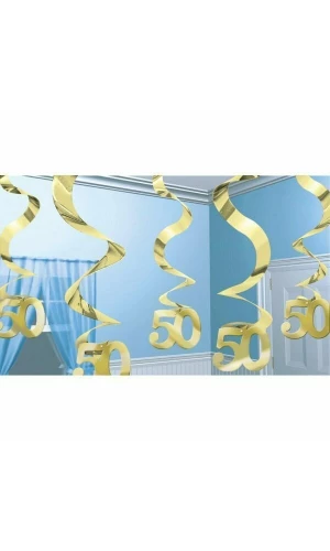 Gold 50th Anniversary Swirl Decorations - 5pk