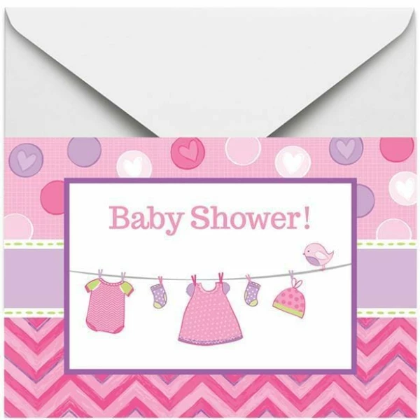 It's A Girl Baby Shower With Love Invitations and Envelopes - 8pk