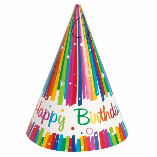 Rainbow Ribbons Birthday Party Hats - 8pk