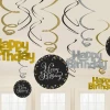 Happy Birthday Gold Sparkling Celebration Hanging Swirl Decorations - 12pk