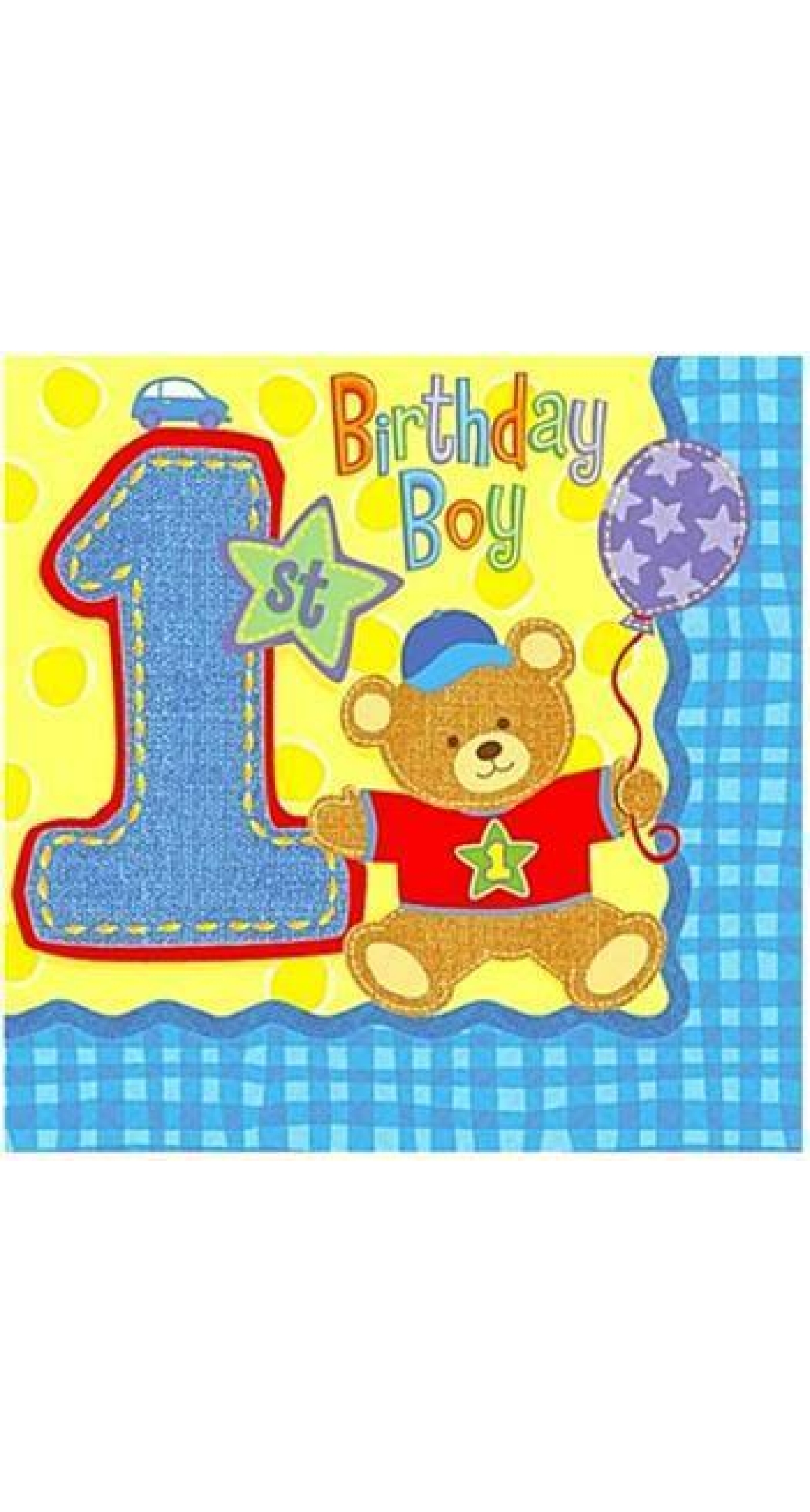 Hugs & Stitches 1st Birthday Boy Napkins 24.7cm x 24.7cm - 16pk