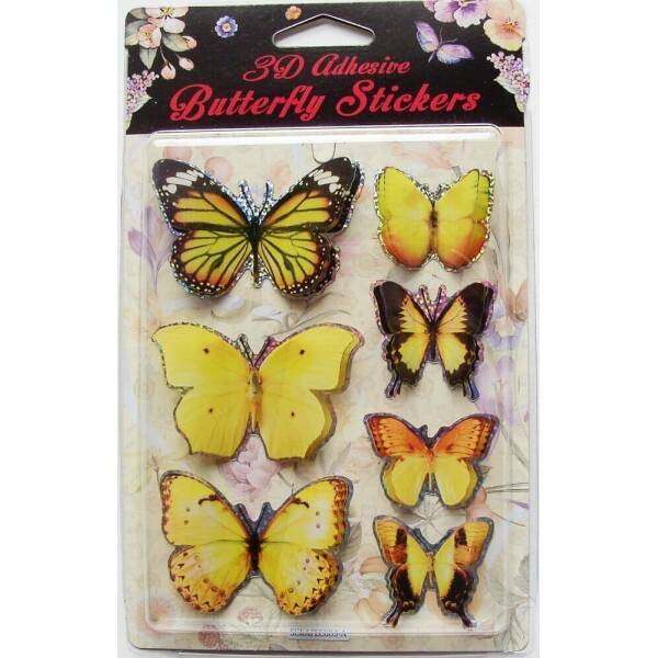 3D Butterfly Stickers (Assorted Colors) - 7pcs