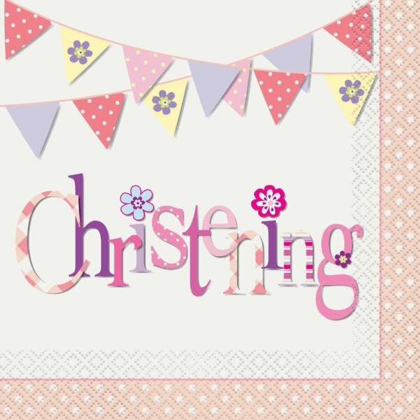Pink Bunting Christening Luncheon Napkins - 16pk