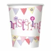 Pink Bunting Christening 9oz Paper Cups - 8pk