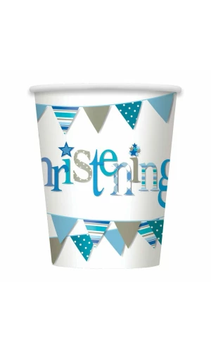 Blue Bunting Christening 9oz Paper Cups - 8pk