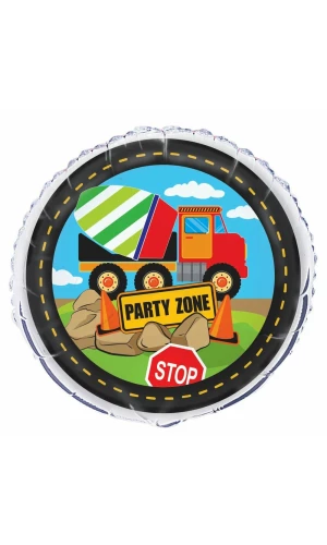 Construction Party Round Foil Balloon 18 Inch