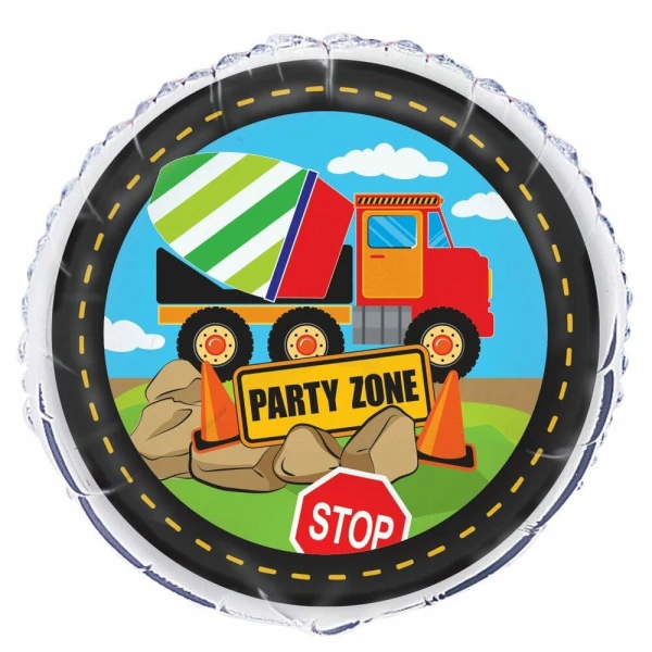 Construction Party Round Foil Balloon 18 Inch