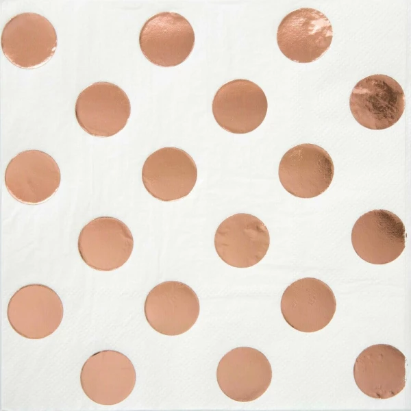 Rose Gold Foil Dots Beverage Napkins - 16pk - Foil Stamped