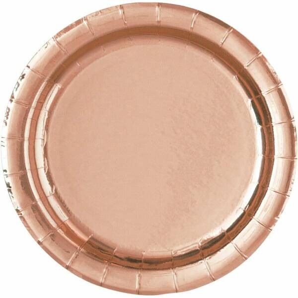 Rose Gold Foil Round 9 Inch Dinner Plates - 8pk - Foil Board