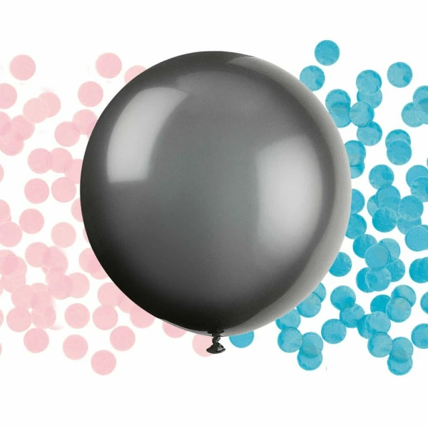 Black Giant Gender Reveal Latex Balloon with Confetti - 24 Inch