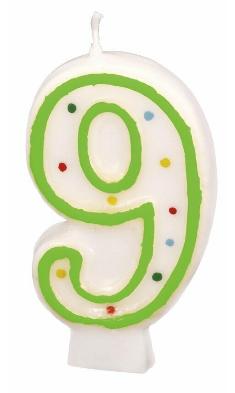 Candle Number 9 Green - 7cm