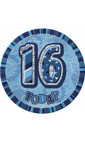 Jumbo Badge -  16 Today Holographic Glitz  Blue - 15cm