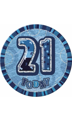 Jumbo Badge -  21 Today Holographic Glitz  Blue - 15cm