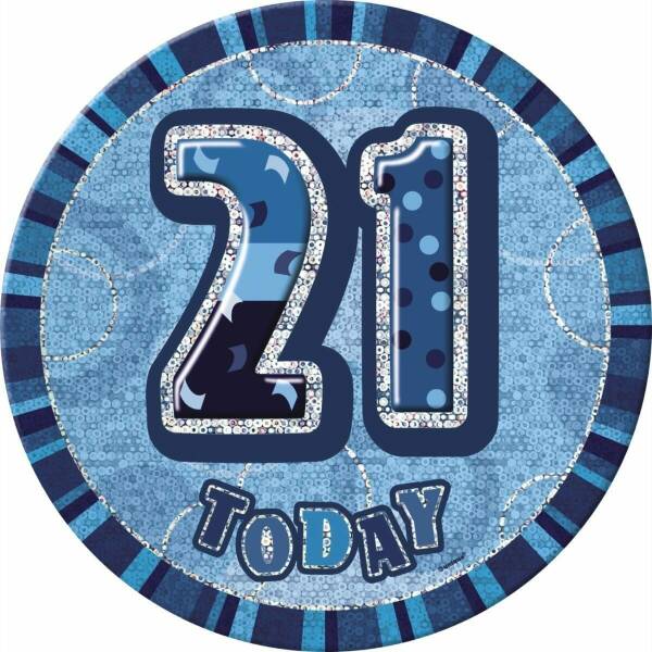 Jumbo Badge -  21 Today Holographic Glitz  Blue - 15cm
