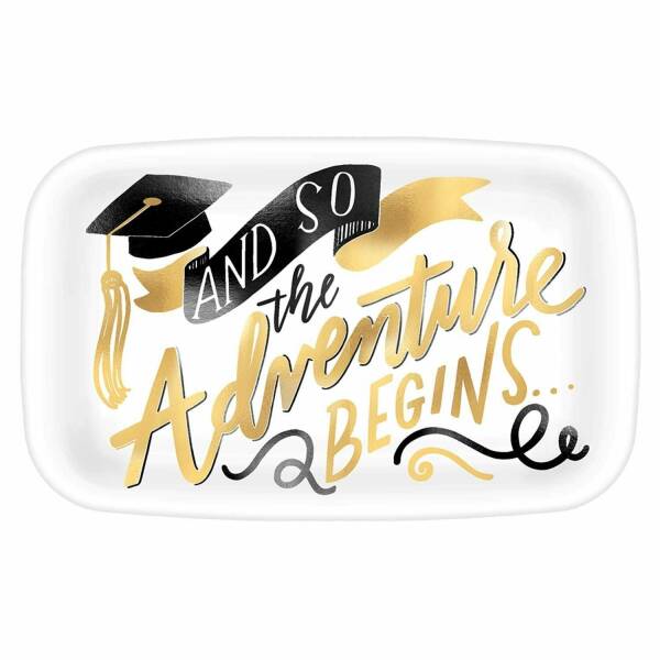 The Adventure Begins Hot Stamped Rectangular Plastic Platters 35cm